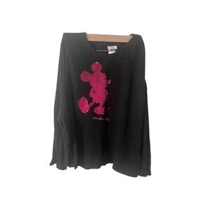 Disney Parks Pink Silver Sequin Mickey Mouse Black Sweatshirt Womens Size 2X